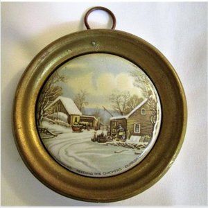 Currier & Ives Small Round Decorative Plaque, circa early 1900s